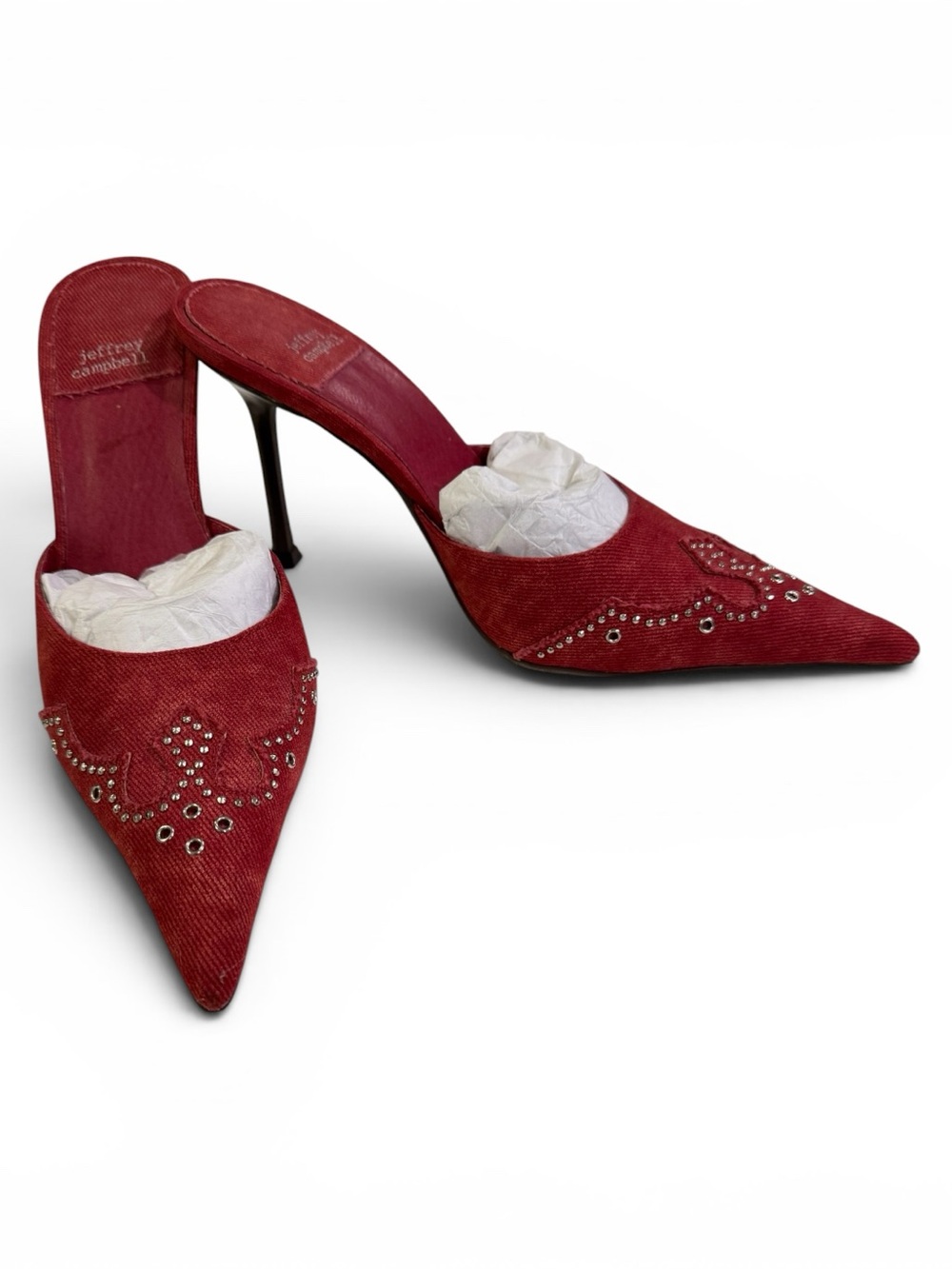 Jeffrey Campbell Bite Me Mule in red denim size 7